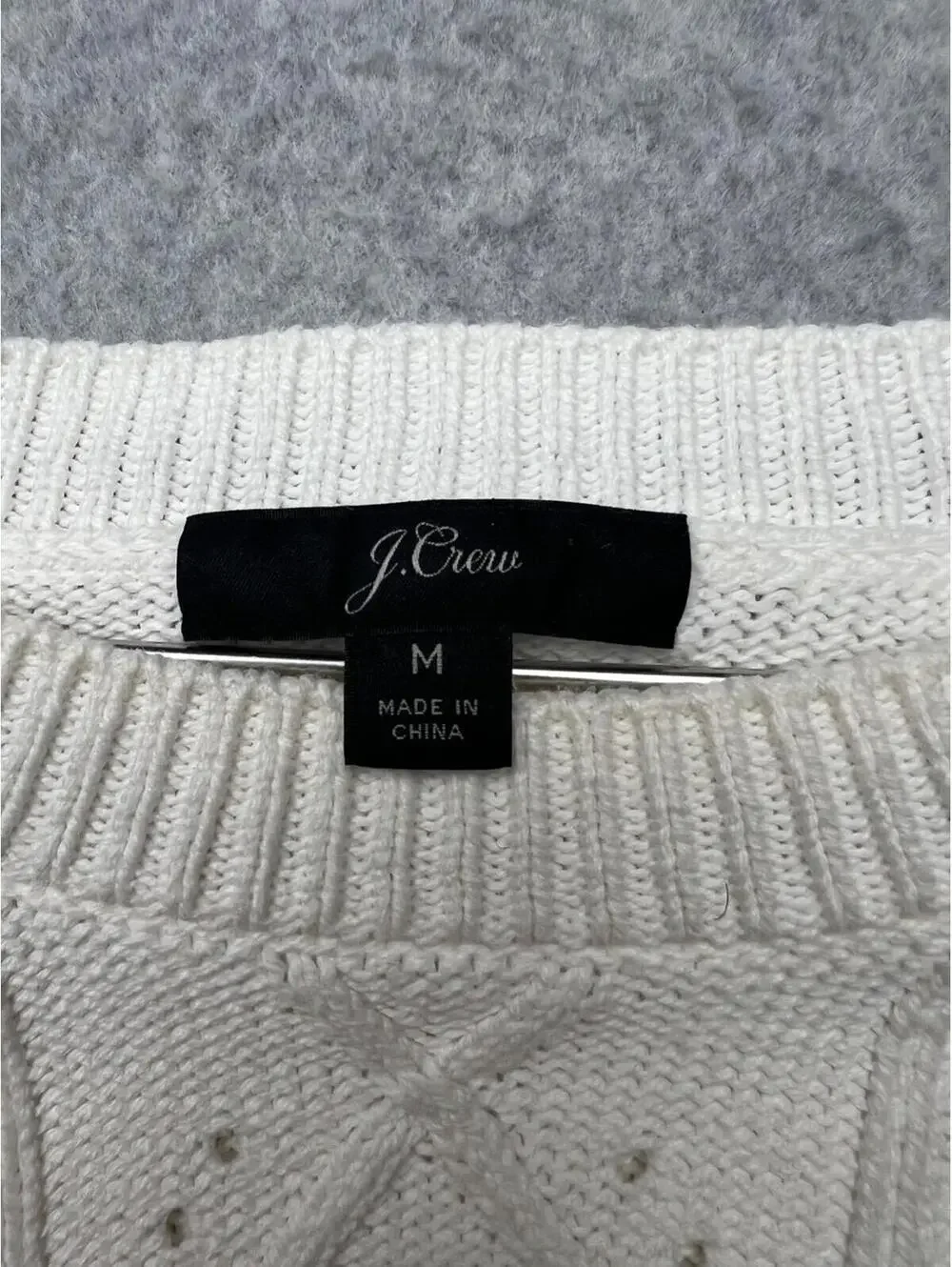 J Crew Knit Cable Pullover Sweater Womens M Classic Casual Simple White